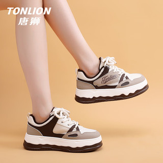 唐狮（TonLion）女鞋子女春夏季厚底板鞋女士百搭休闲小白鞋女熊猫面包鞋 白棕35 35码