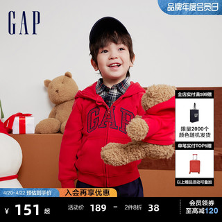 Gap 盖璞 男女幼童冬季休闲LOGO法式圈织软卫衣新年红连帽衫857671