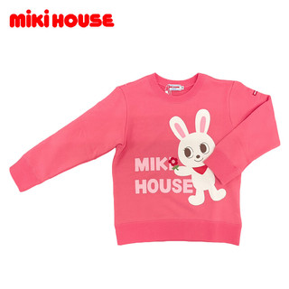 MIKIHOUSE儿童加绒卫衣圆领纯棉T恤卡通印花长袖上衣 粉色120cm 粉红色兔子