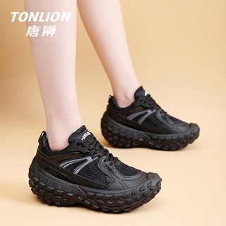 唐狮（TonLion）鞋子女鞋春夏季厚底老爹鞋女款透气网面鞋女士运动小白鞋 黑色 40 40码