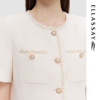 歌力思（ELLASSAY）2024夏季优雅小香风圆领明线装饰珍珠口短外套女EWD352W00300 珠光白 XS