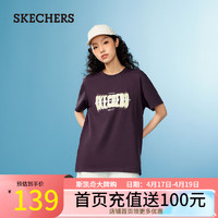 斯凯奇（Skechers）夏季女男同款短袖简约百搭宽松T恤L224U038 梅紫红/02JB XS