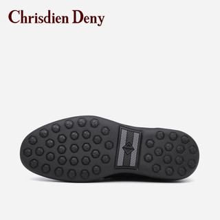 克雷斯丹尼（Chrisdien Deny）男士休闲鞋时尚鸵鸟点胎牛皮鞋百搭潮流舒适运动鞋 黑色GQH5003N1A 37