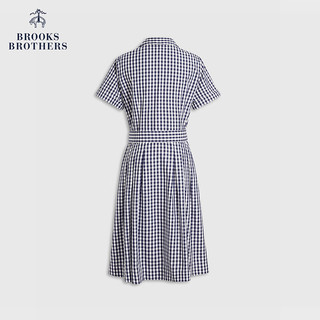 布克兄弟（BrooksBrothers）女士24春夏棉质翻领格纹收腰短袖连衣裙 B465-藏青色 4