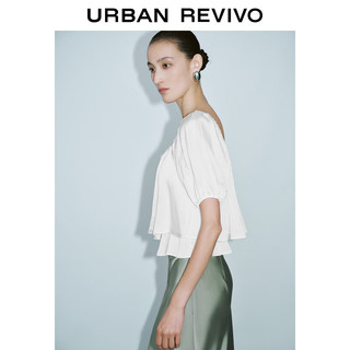 URBAN REVIVO UR2024夏季女装温柔气质系带灯笼袖短款罩衫衬衫UWG240085 本白 S