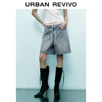 URBAN REVIVO 女士潮流高街拼接假两件抽绳牛仔短裤 UWJ840049 蓝色 25