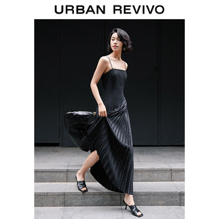 URBAN REVIVO 女士不规则褶皱设计感吊带连衣裙 UWG740063 黑色 M