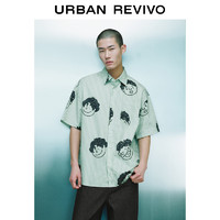 URBAN REVIVO 夏季男印花短袖开襟衬衫 UMV240023 绿色条纹 S
