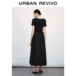 URBAN REVIVO 简约拼接梭织修身长款连衣裙  拍两件