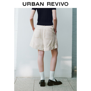 UR2024夏季女都市休闲撞色明线设计感卷边短裤UWU640039 暖灰 M