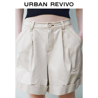 UR2024夏季女都市休闲撞色明线设计感卷边短裤UWU640039 暖灰 M