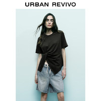 URBAN REVIVO 女士时尚不规则扭结设计感褶皱T恤 UWJ440040 深灰 XL