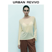 URBAN REVIVO 女士氛围露背系带薄款长袖T恤 UWG440079 米白 L