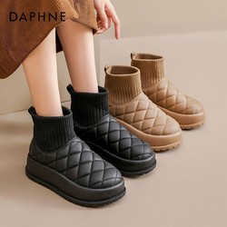 DAPHNE 达芙妮 雪地靴防水防滑女2023新款冬季保暖棉鞋厚底增高百搭面包鞋