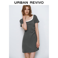 URBAN REVIVO 女士撞色褶皱收腰修身圆领连衣裙 UWU740043 暖灰 XL