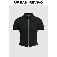 URBAN REVIVO 夏季女双拉链短袖开襟衬衫 UWV240035 中灰 XL