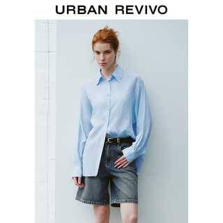 URBAN REVIVO 女士都市休闲肌理感开襟衬衫 UWU240047 粉蓝 L