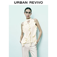 URBAN REVIVO UR2024夏季女装摩登浪漫荷叶边无袖罩衫衬衫UWG240097 米白 S
