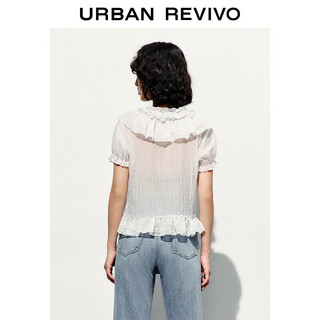 URBAN REVIVO 女士甜美浪漫荷叶边绑带短袖罩衫衬衫 UWL240026 象牙白 L