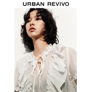 URBAN REVIVO 女士甜美浪漫荷叶边绑带短袖罩衫衬衫 UWL240026 象牙白 L