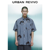 URBAN REVIVO 夏季男条纹短袖开襟衬衫 UMV240023 深蓝色条纹 L