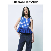 UR2024夏季女装市休闲撞色格子压褶短款罩衫衬衫UWU240034 蓝色格子 M