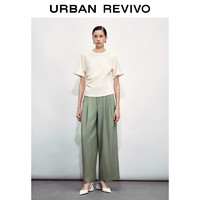 URBAN REVIVO 女士通勤气质微褶显瘦宽腿裤 UWG640043 灰绿 XXS