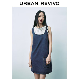 URBAN REVIVO 女士复古休闲小个子无袖牛仔连衣裙 UWU840045 蓝色 XS