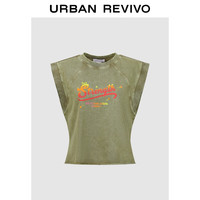 URBAN REVIVO 女装复古水洗字母印花T恤衫 UWL440118 深绿 L