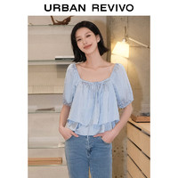 URBAN REVIVO 女士温柔气质系带灯笼袖短款罩衫衬衫 UWG240085 浅蓝 S