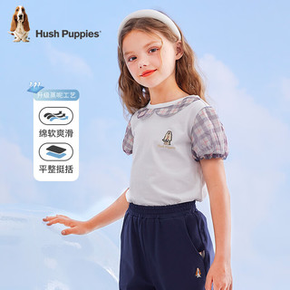 暇步士（Hush Puppies）童装女童短袖圆领衫夏装儿童娃娃领T恤灯笼袖精梳棉时尚舒适 本白 110cm