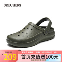 斯凯奇（Skechers）男士休闲洞洞鞋户外溯溪鞋舒适透气凉拖243250 橄榄绿/OLV 45