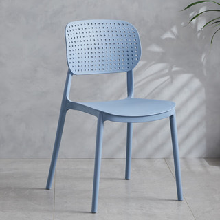 貴林鳥  简约现代餐椅家用加厚塑料椅子大人凳子靠背休闲牛角椅时尚 灰蓝色