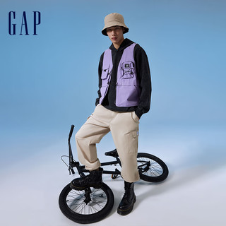 Gap男装2024春季logo多口袋工装风拉链背心外套马甲877479 紫色 180/100A(XL)亚洲尺码