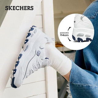 斯凯奇（Skechers）女鞋小白熊女士休闲鞋子厚底增高百搭运动软底老爹鞋女99999863 白色/海军蓝色/WNV 36.5