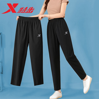XTEP 特步 直筒运动裤女夏季新款透气女裤显瘦黑色裤子宽松速干薄款长裤
