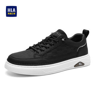 HLA 海澜之家 男鞋时尚舒适透气小白鞋免系带休闲板鞋HAABXM1DBF122 黑色40