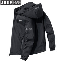 JEEP SPIRIT吉普夹克男春秋季外套连帽运动登山服休闲百搭户外男装 黑色 2XL  2XL-（136斤-150斤）