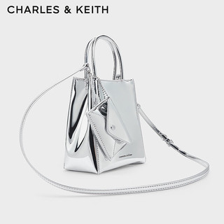 CHARLES&KEITH24夏纯色褶皱磁吸手提斜挎托特包女CK2-30782347 Silver银色 S