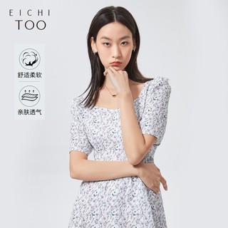 EICHITOO 爱居兔 夏女装复古方领小碎花印花面料优雅浪漫短袖连衣裙