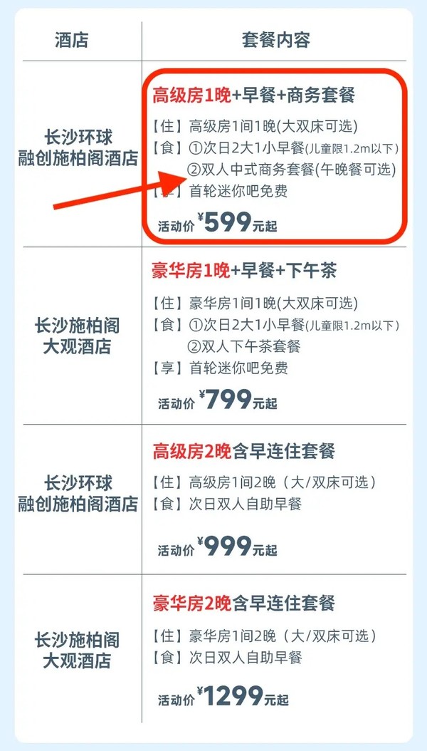 五一端午不加价！长沙融创施柏阁/大观酒店 大观豪华房/施柏阁高级房 1-2晚套餐（含2大1小早餐+可选中式套餐）