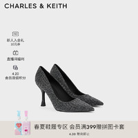 CHARLES&KEITH24夏亮钻尖头细跟气质高跟鞋女CK1-60280435-1 BLACK TEXTURED黑色纹理 35