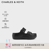 CHARLES&KEITH24夏柔软外穿时尚沙滩厚底拖鞋女CK1-71650004 Black黑色 36