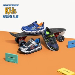 SKECHERS 斯凯奇 童鞋魔术贴闪灯撞色拼接轻便网布透气休闲运动鞋90735L