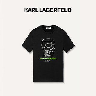 Karl Lagerfeld卡尔拉格斐轻奢老佛爷男装 24夏款大LOGO经典印花刺绣圆领短袖T恤 黑色 50