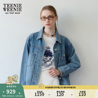 Teenie Weenie小熊女装2024春装简约休闲刺绣牛仔外套宽松上衣 中蓝色 170/L