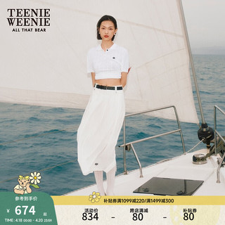 Teenie Weenie【明星同款】小熊2024年夏季高腰百褶中长裙气质 白色 160/S