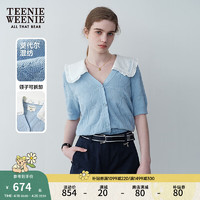 Teenie Weenie小熊女装2024夏装莫代尔棉娃娃领针织短袖毛衫 浅蓝色 170/L