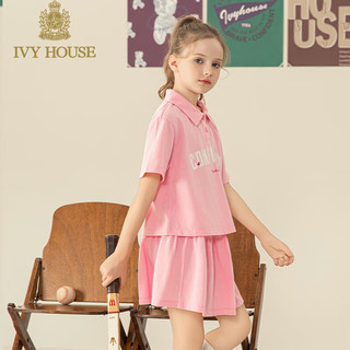 IVY HOUSE常春藤儿童装女童2024夏季  时尚套装运动字母polo两件套透气 粉红色（套装） 150cm