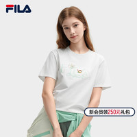 FILA 斐乐 短袖T恤女2024夏新款猫咪刺绣亲肤纯棉上衣